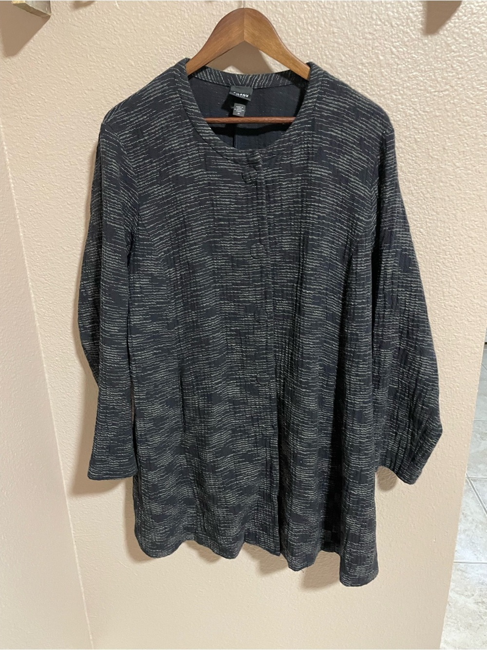 Eileen Fisher Black Heathered Open-Front Textured Coatigan